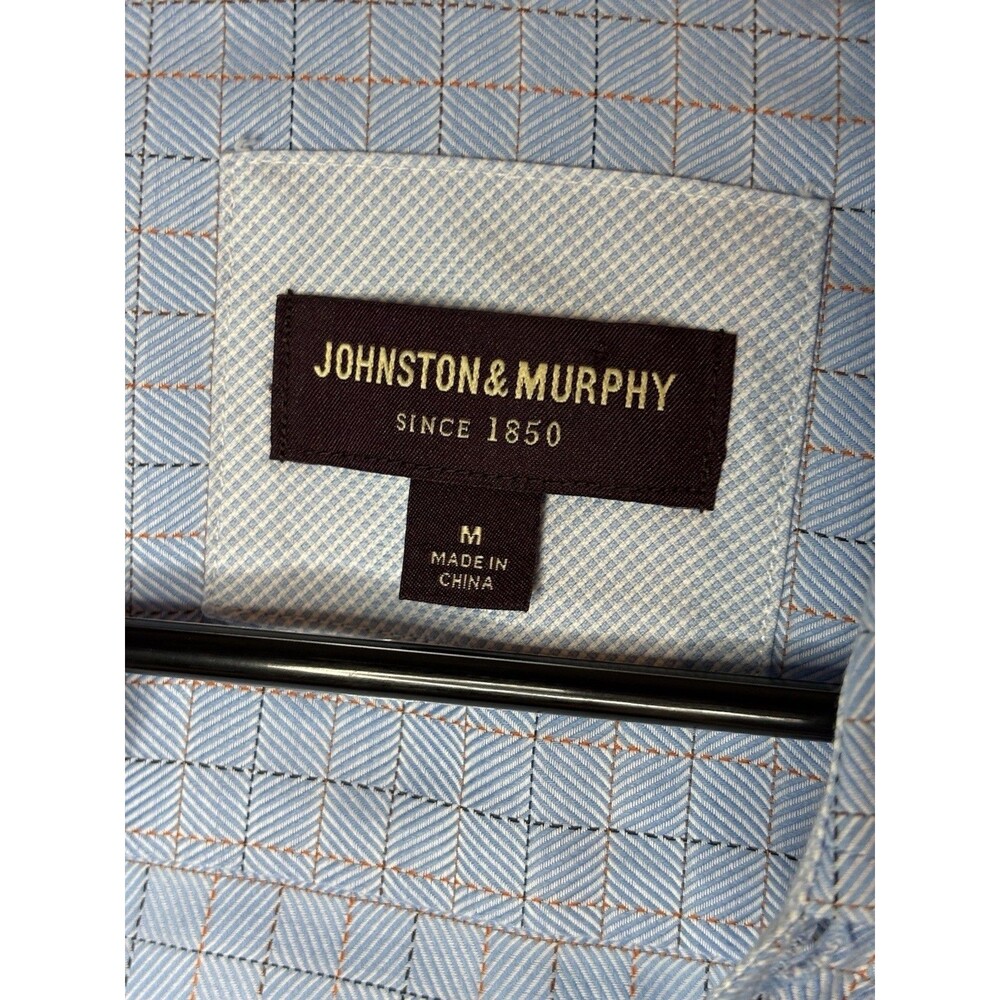 Johnston & Murphy Men's Blue White Check Cotton Long Sleeve Button-Up Shirt M
